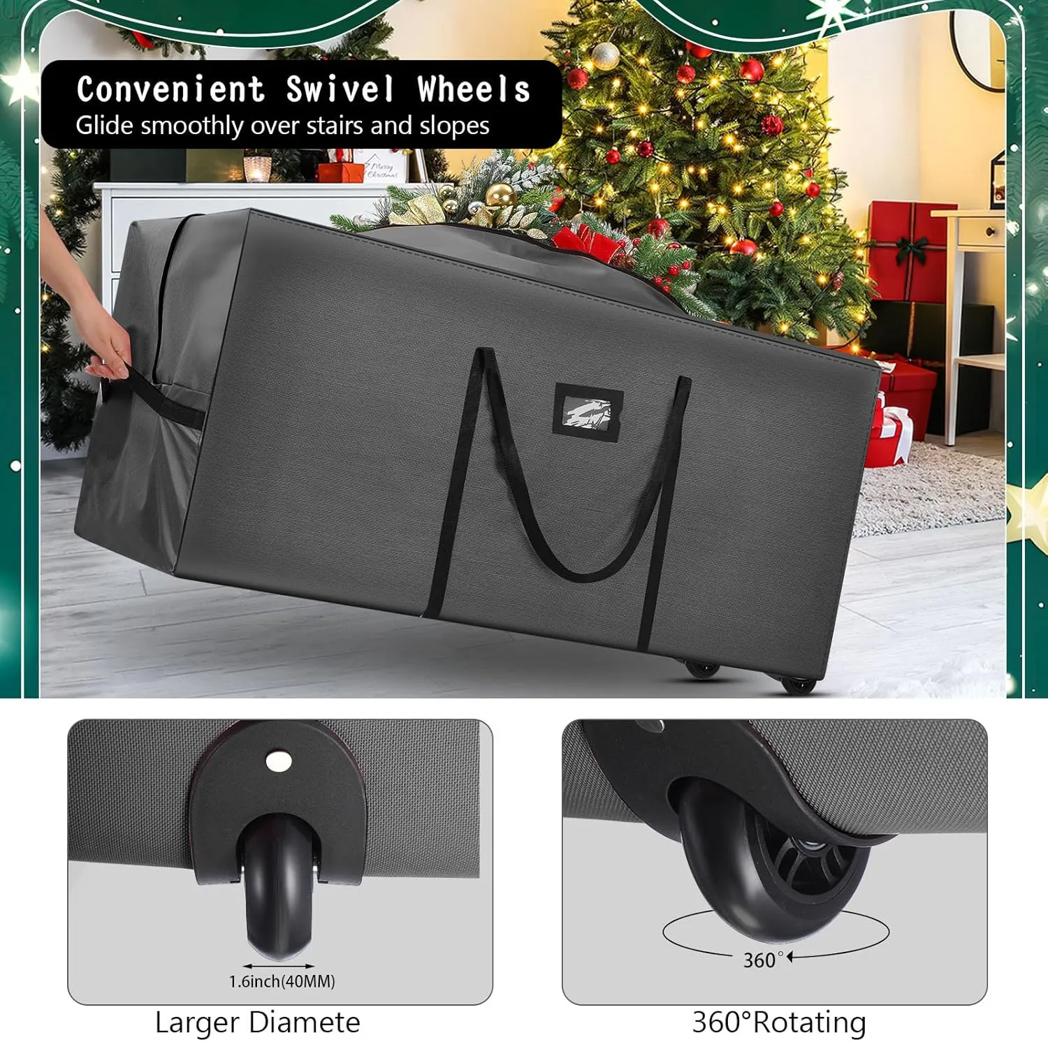 Heavy Duty Christmas Tree Storage Bag - 900d Oxford Fabric with Wheels and Reinforced Handles, Durable Storage Box for Disassembled Holiday Trees(7.5ft,Grey)