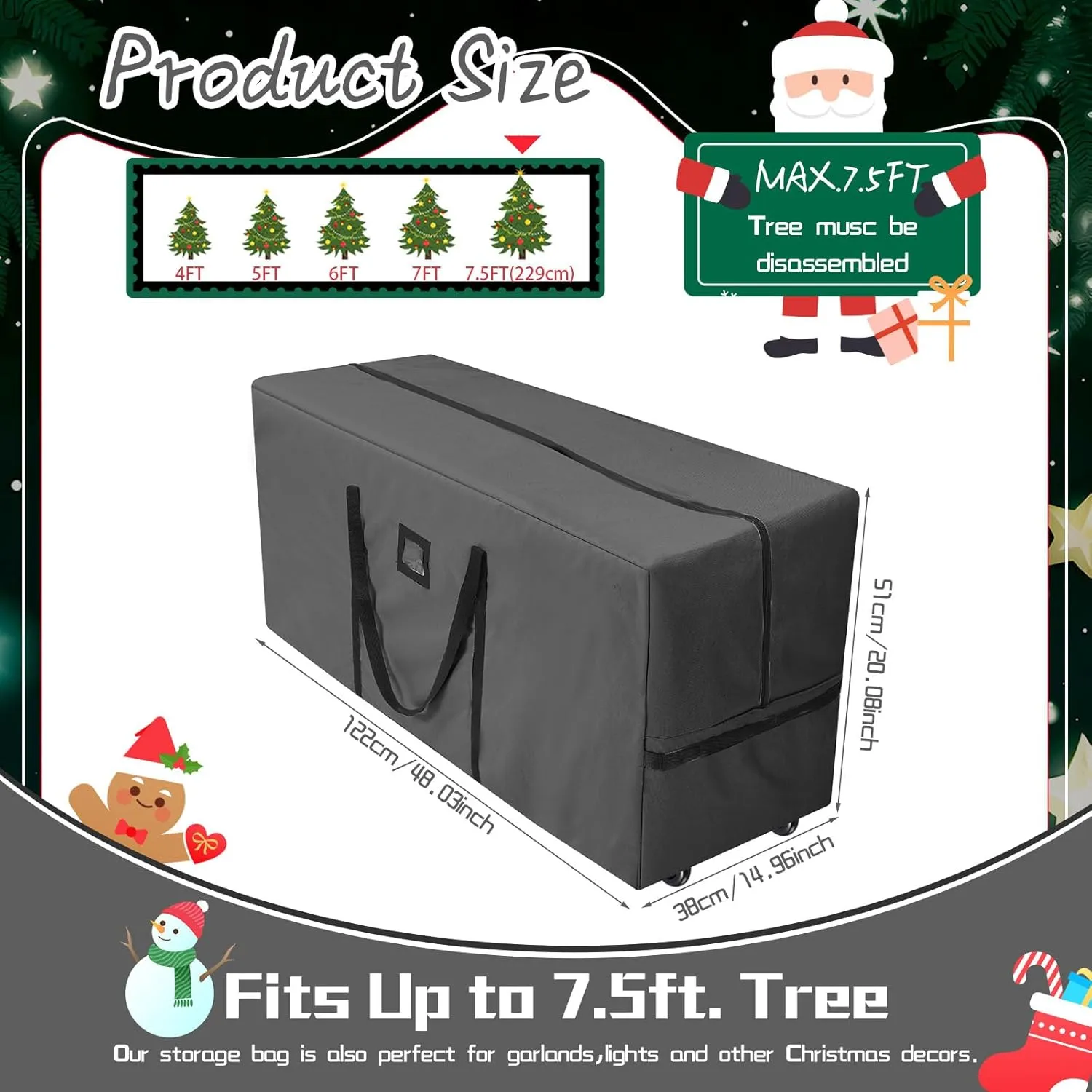 Heavy Duty Christmas Tree Storage Bag - 900d Oxford Fabric with Wheels and Reinforced Handles, Durable Storage Box for Disassembled Holiday Trees(7.5ft,Grey)