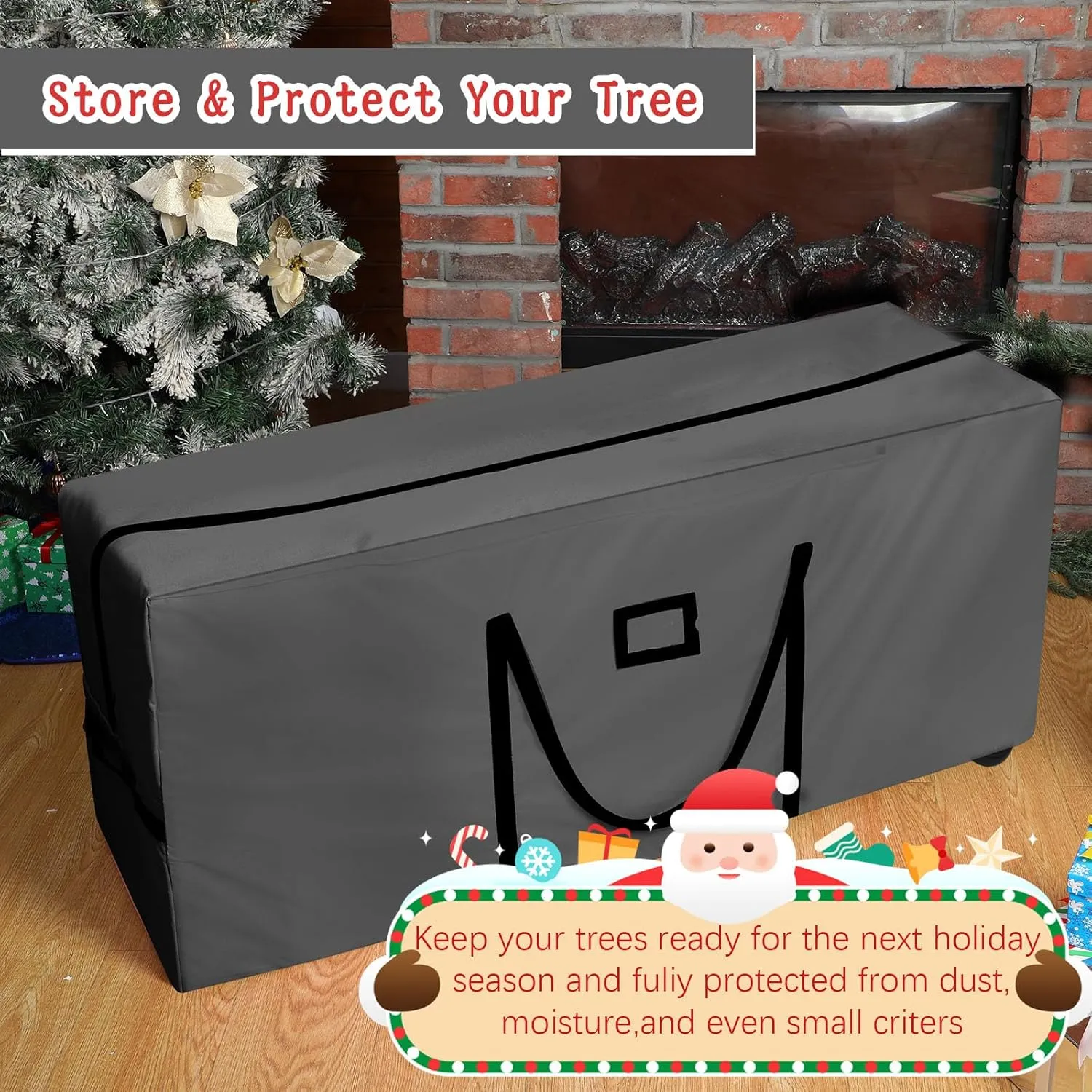 Heavy Duty Christmas Tree Storage Bag - 900d Oxford Fabric with Wheels and Reinforced Handles, Durable Storage Box for Disassembled Holiday Trees(7.5ft,Grey)