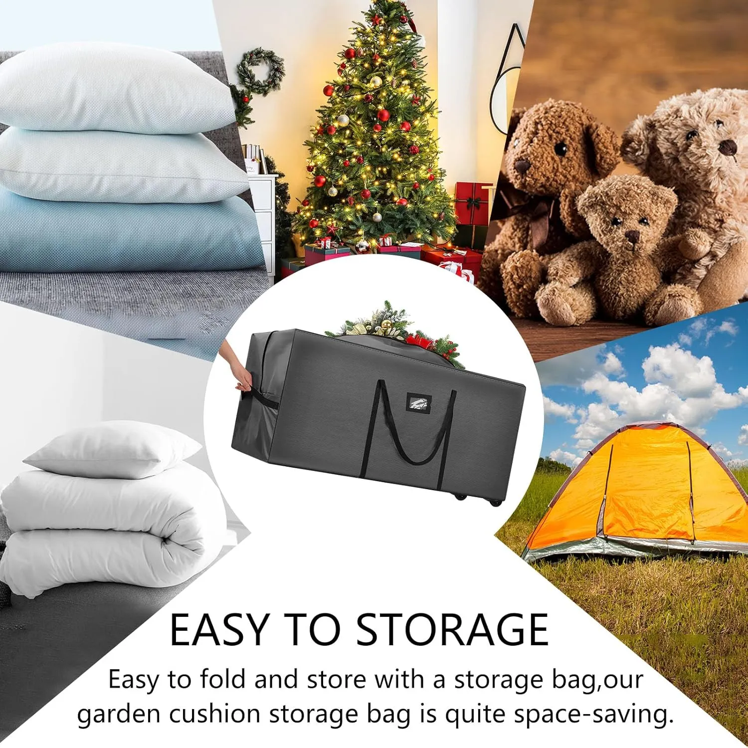 Heavy Duty Christmas Tree Storage Bag - 900d Oxford Fabric with Wheels and Reinforced Handles, Durable Storage Box for Disassembled Holiday Trees(7.5ft,Grey)