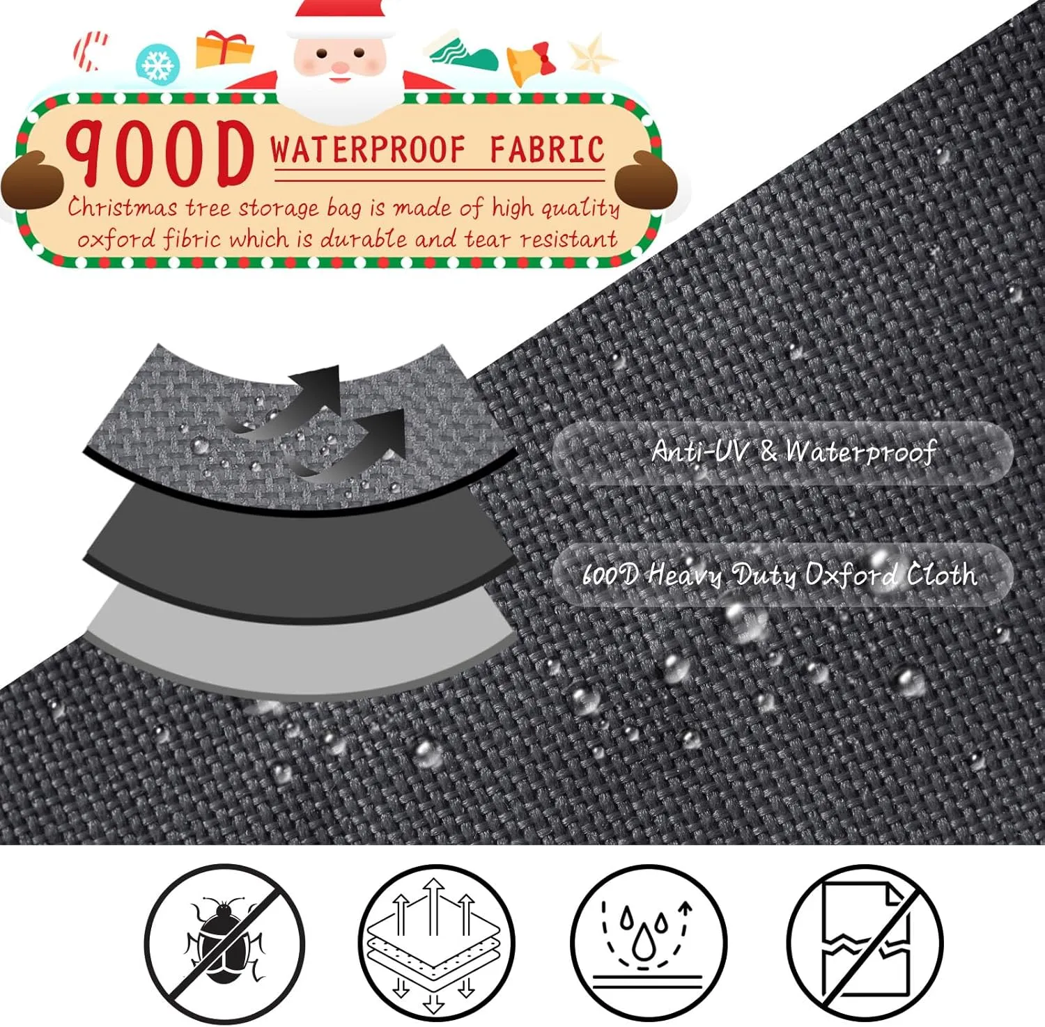 Heavy Duty Christmas Tree Storage Bag - 900d Oxford Fabric with Wheels and Reinforced Handles, Durable Storage Box for Disassembled Holiday Trees(7.5ft,Grey)