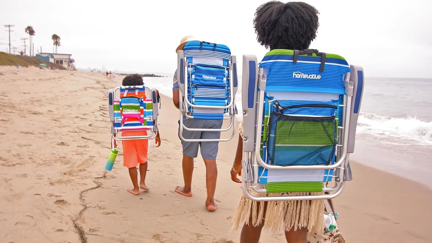 Homevative Backpack Fold-Up Beach Chair, 5 Positions, Towel bar, Cooler, Storage Pouch, Cup Holder and Phone Pocket