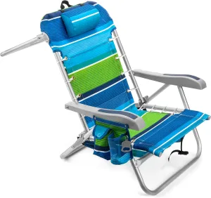 Homevative Backpack Fold-Up Beach Chair, 5 Positions, Towel bar, Cooler, Storage Pouch, Cup Holder and Phone Pocket