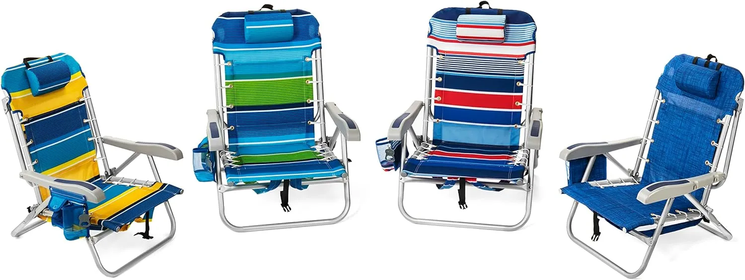 Homevative Backpack Fold-Up Beach Chair, 5 Positions, Towel bar, Cooler, Storage Pouch, Cup Holder and Phone Pocket