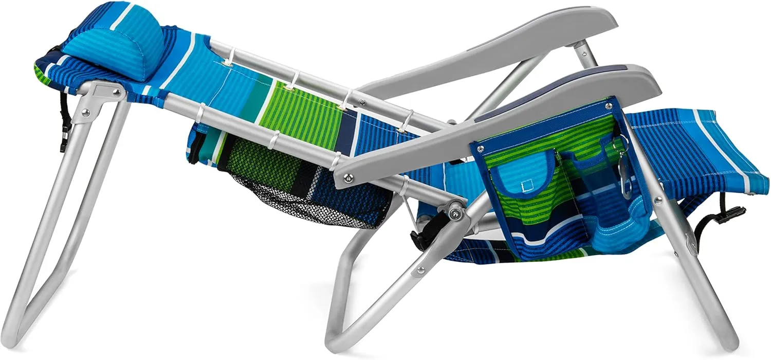 Homevative Backpack Fold-Up Beach Chair, 5 Positions, Towel bar, Cooler, Storage Pouch, Cup Holder and Phone Pocket