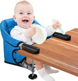 Hook On Chair,Clip on High Chair, Fold-Flat Storage Portable Baby Feeding Seat, High Load Design, Attach to Fast Table Chair Removable Seat for Home and Travel(Bright Blue)