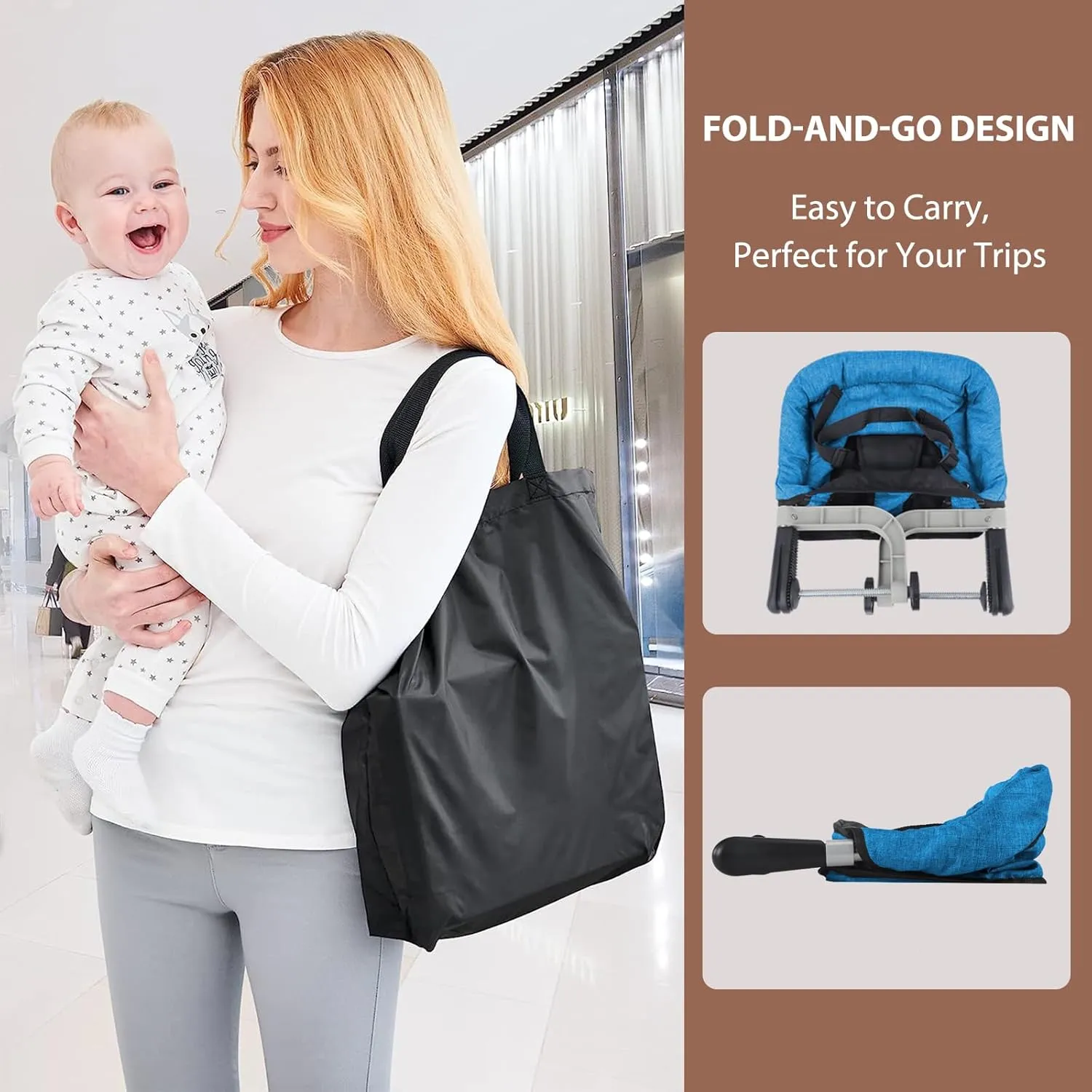 Hook On Chair,Clip on High Chair, Fold-Flat Storage Portable Baby Feeding Seat, High Load Design, Attach to Fast Table Chair Removable Seat for Home and Travel(Bright Blue)