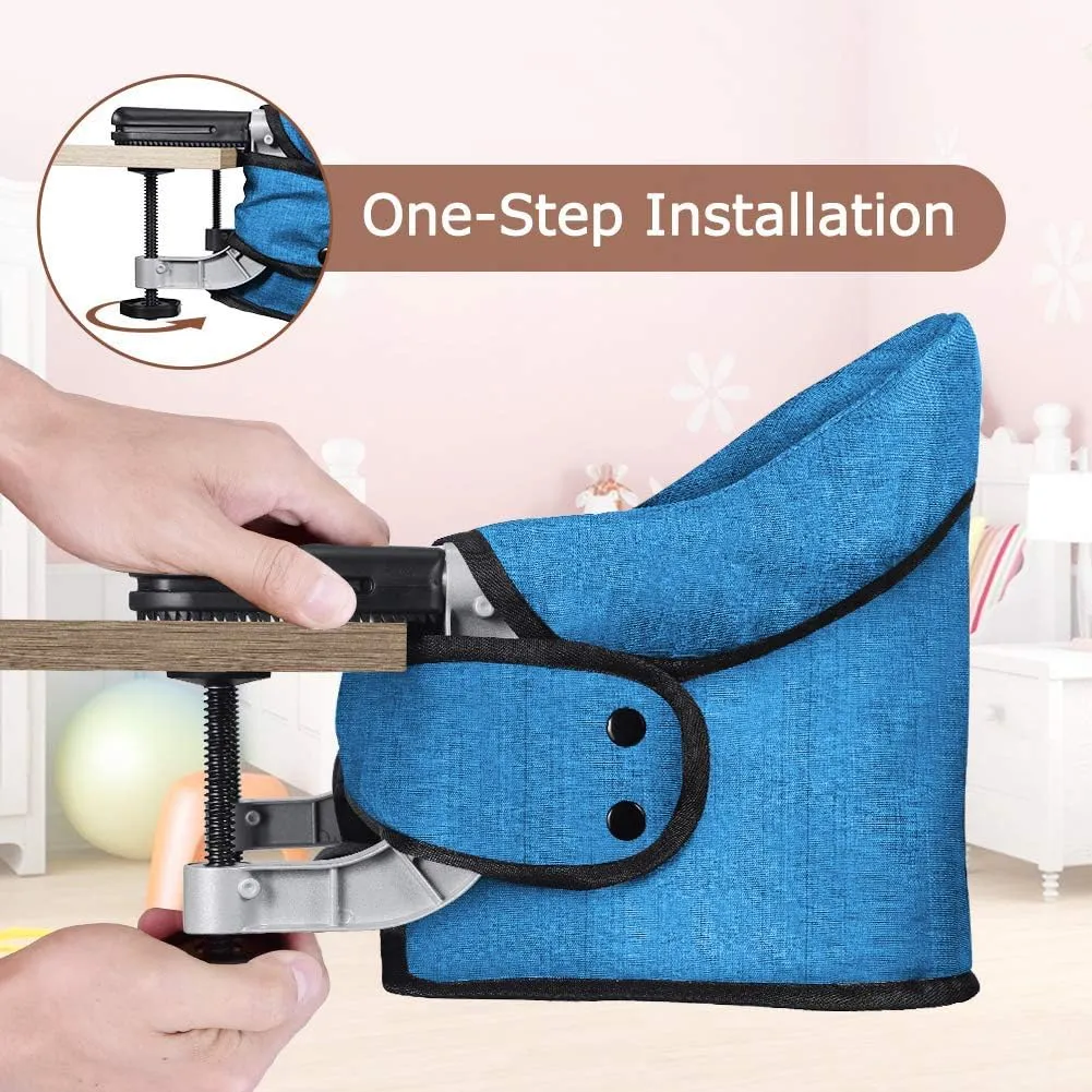 Hook On Chair,Clip on High Chair, Fold-Flat Storage Portable Baby Feeding Seat, High Load Design, Attach to Fast Table Chair Removable Seat for Home and Travel(Bright Blue)