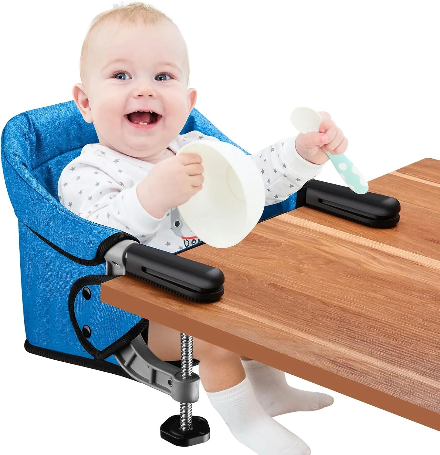 Hook On Chair,Clip on High Chair, Fold-Flat Storage Portable Baby Feeding Seat, High Load Design, Attach to Fast Table Chair Removable Seat for Home and Travel(Bright Blue)