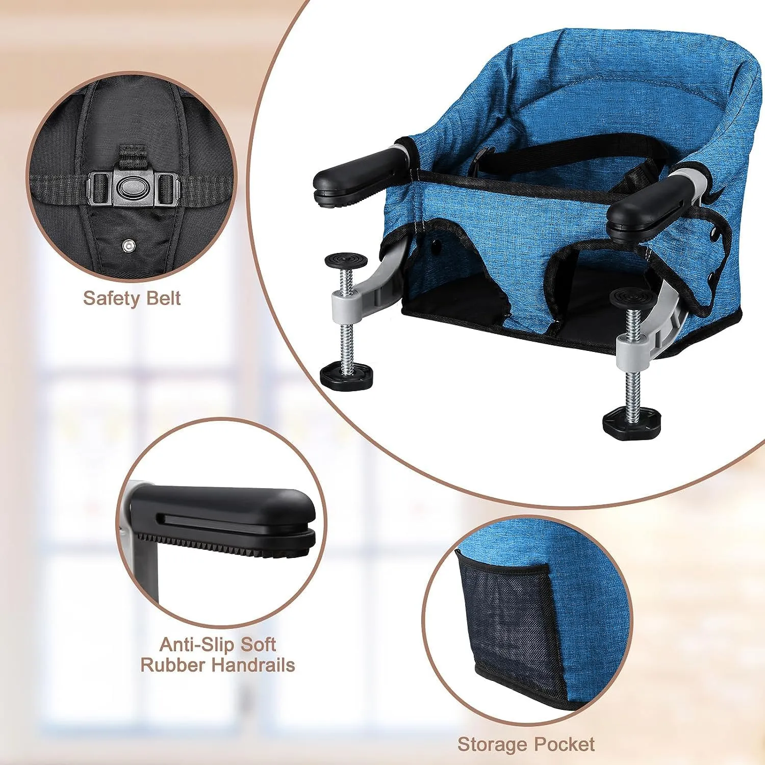 Hook On Chair,Clip on High Chair, Fold-Flat Storage Portable Baby Feeding Seat, High Load Design, Attach to Fast Table Chair Removable Seat for Home and Travel(Bright Blue)