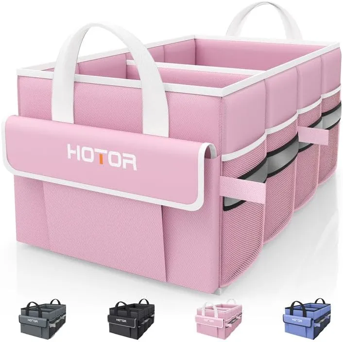 HOTOR Foldable Trunk Organizer - SUV, Sedan & Van, Sturdy Base Panel for Car Accessories, Black, 2 Compartments, 21.3"12.6"10.6"