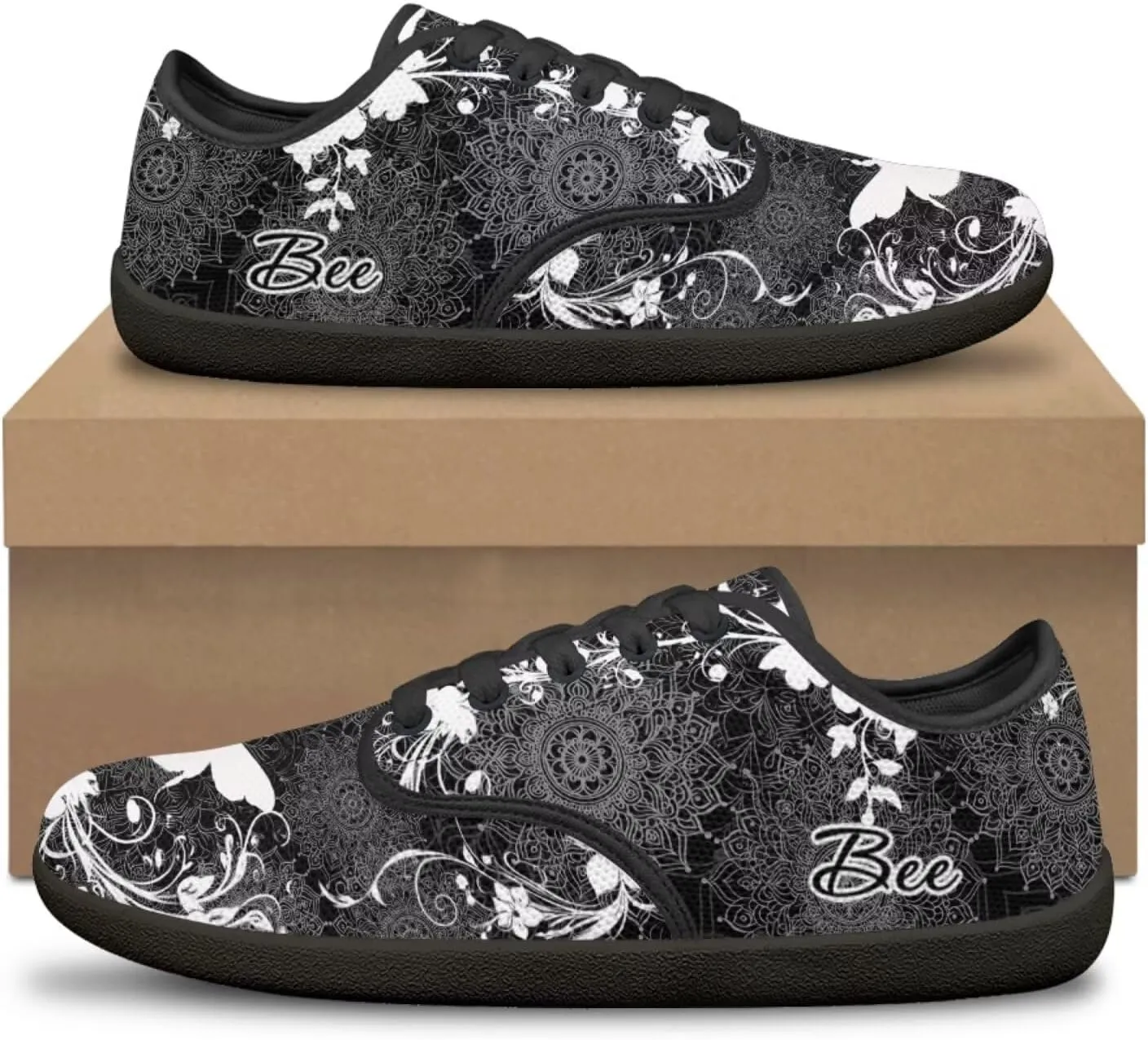 Howilath Mandala Animal Lace up Barefoot Shoes Running Sneakers Casual Sport Flat Shoes with Anti-Slip Sole