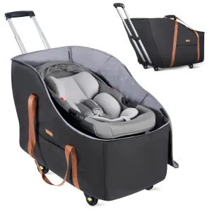 Infant Car Seat Travel Bag with Wheels Fits Chicco KeyFit 35, Doona Car Seat Stroller Base, Nuna Pipa, Padded Car Seat Bags for Airplane, Gate Check Bag, Removable Cover for Air Travel,Black-L