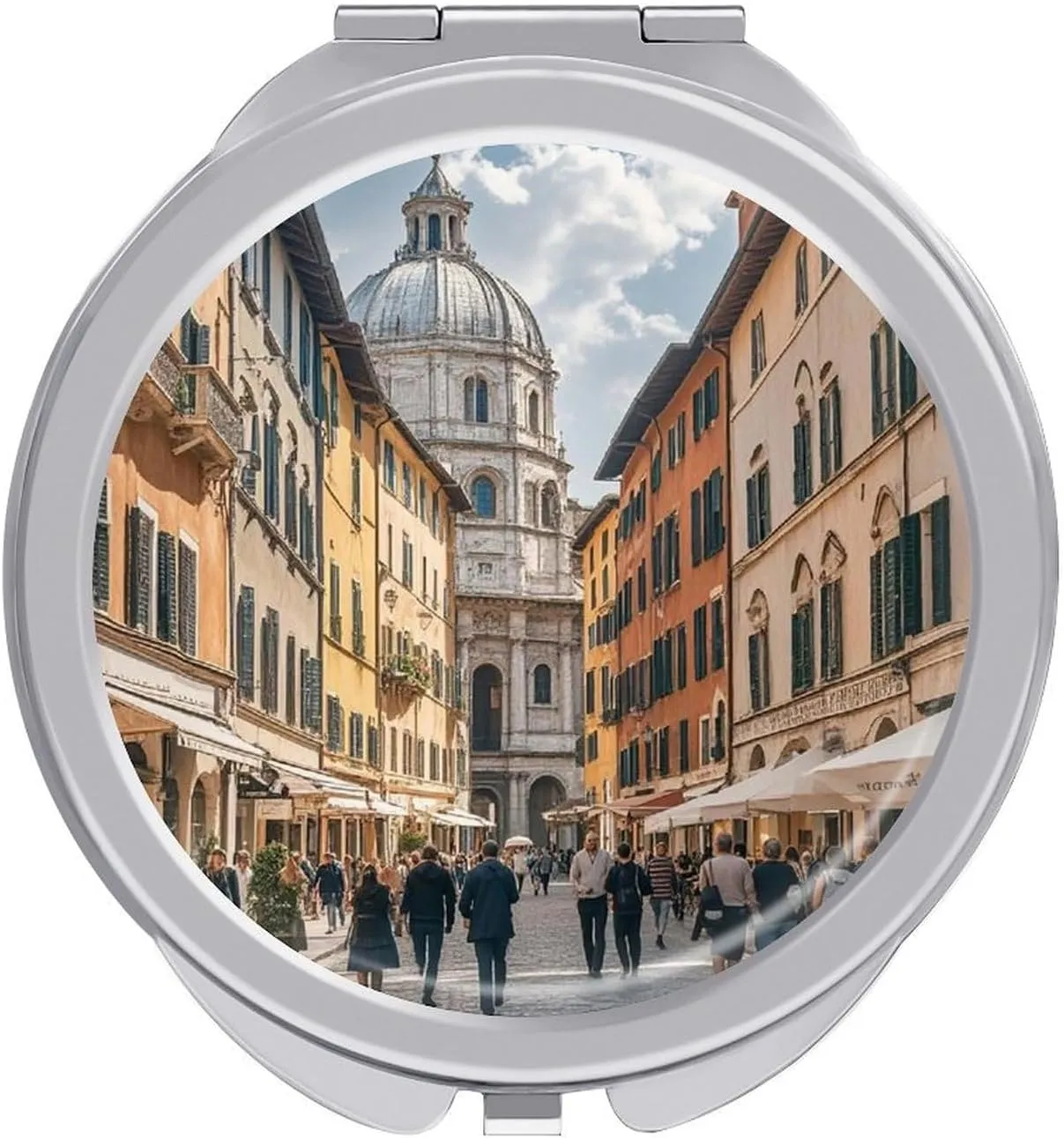 Italian Architecture Makeup Mirror 1x/2x Magnification of Beauty Mirror, 2-Sided Handheld Foldable Mirror for Purse Pocket Women Home Office Travel
