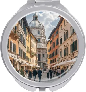 Italian Architecture Makeup Mirror 1x/2x Magnification of Beauty Mirror, 2-Sided Handheld Foldable Mirror for Purse Pocket Women Home Office Travel