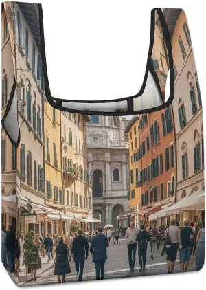Italian Architecture Tote Bag Reusable Shopping Handbag Washable Foldable Grocery Tote for Picnic Shopping