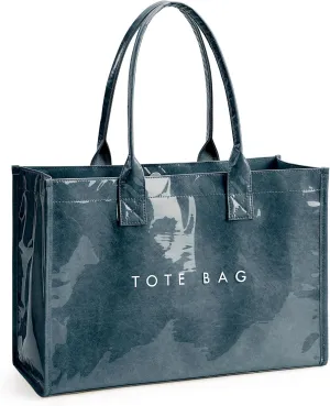 KALIDI PVC Tote Bag Women’s Kraft Paper Work Handbags Purses with Top Handle