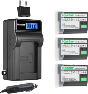 Kastar 3-Pack EN-EL15b Battery and LCD AC Charger Compatible with Nikon D7000, D7100, D7200, D7500 Digital Camera, Nikon MB-D11, MB-D12, MB-D14, MB-D15, MB-D16, MB-D18 Battery Grip