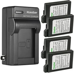 Kastar 4-Pack Battery and AC Wall Charger Replacement for Sony PSP2000 PSP2001 PSP2002 PSP2003 PSP2004 PSP2005 PSP2006 PSP2007 PSP2008 PSP2009 PSP2010 PSP3000 PSP3001 PSP3002 PSP3003 PSP3004