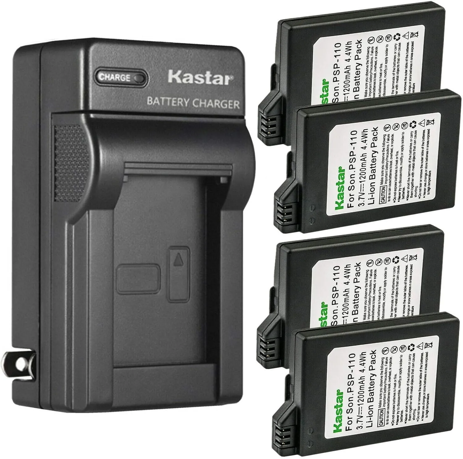 Kastar 4-Pack Battery and AC Wall Charger Replacement for Sony PSP2000 PSP2001 PSP2002 PSP2003 PSP2004 PSP2005 PSP2006 PSP2007 PSP2008 PSP2009 PSP2010 PSP3000 PSP3001 PSP3002 PSP3003 PSP3004