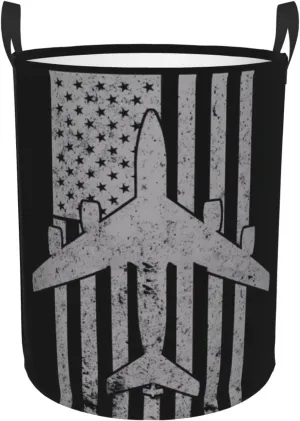 KC-135 Stratotanker Military Tanker Aircraft Vintage Flag Hamper Round Dirty Clothes Basket Circular Laundry Bag Storage basket Medium