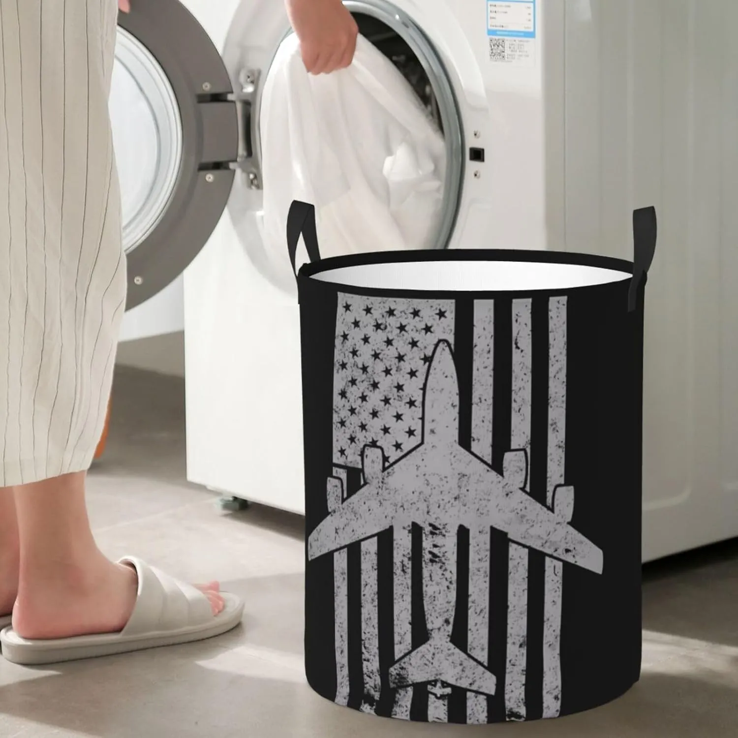 KC-135 Stratotanker Military Tanker Aircraft Vintage Flag Hamper Round Dirty Clothes Basket Circular Laundry Bag Storage basket Medium