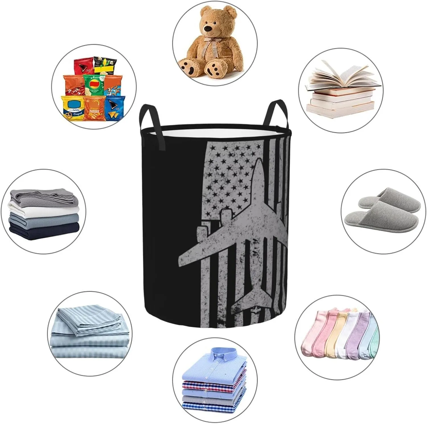 KC-135 Stratotanker Military Tanker Aircraft Vintage Flag Hamper Round Dirty Clothes Basket Circular Laundry Bag Storage basket Medium