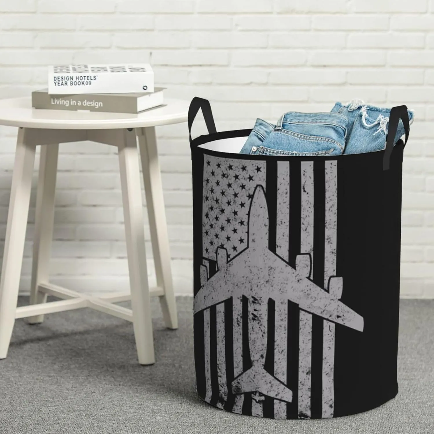 KC-135 Stratotanker Military Tanker Aircraft Vintage Flag Hamper Round Dirty Clothes Basket Circular Laundry Bag Storage basket Medium