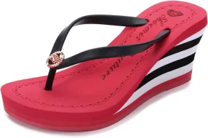 KCTRFSJ Women Sparkly Rhinestone Super High Heel Flops Sandals Stripe Wedge Platform Clip Toe Flip Flops,Slip-On Comfort Non-Slip Walking Slippers