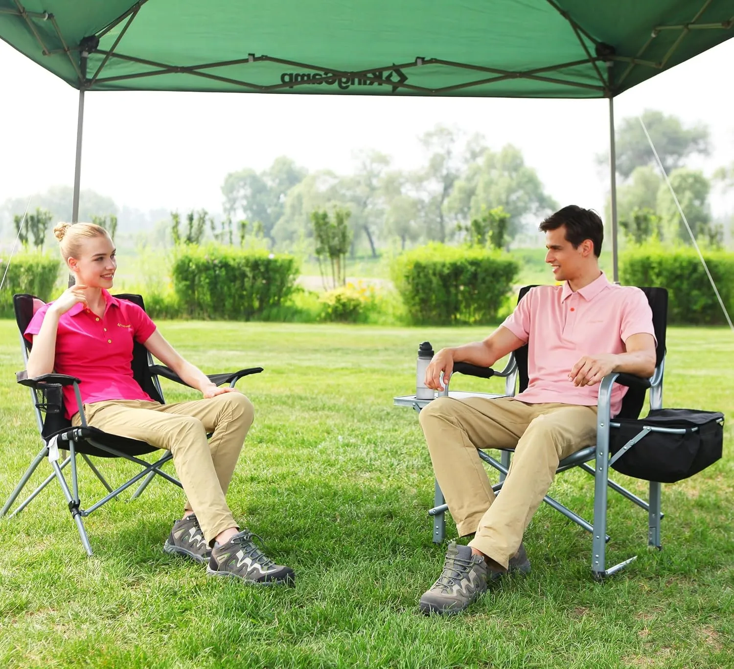 KingCamp Directors Chair with Side Table, Portable Folding Camping Chairs 300lbs Heavy Duty Seat with Pocket, Breathable Mesh Back & Compact Design for Camping Hiking Backpacking Fishing