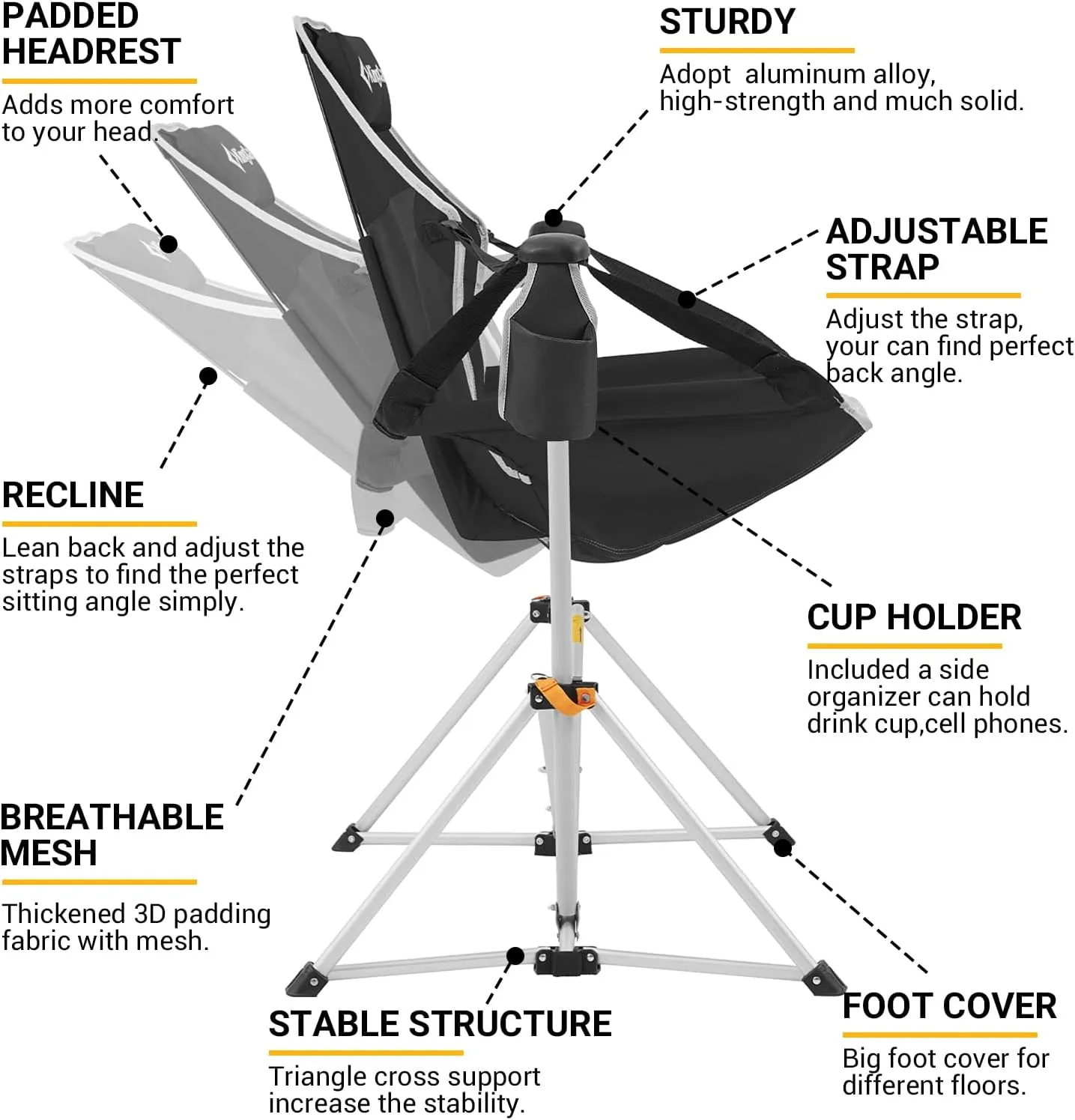 KingCamp Hammock Chair with Footrest, Swinging Portable Folding Camping Chairs for Adults 400lbs Heavy Duty Foldable Oversized Rocker with Cup Holder Pillow for Outdoor Beach Patio Sport Lawn