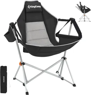 KingCamp Hammock Chair with Footrest, Swinging Portable Folding Camping Chairs for Adults 400lbs Heavy Duty Foldable Oversized Rocker with Cup Holder Pillow for Outdoor Beach Patio Sport Lawn