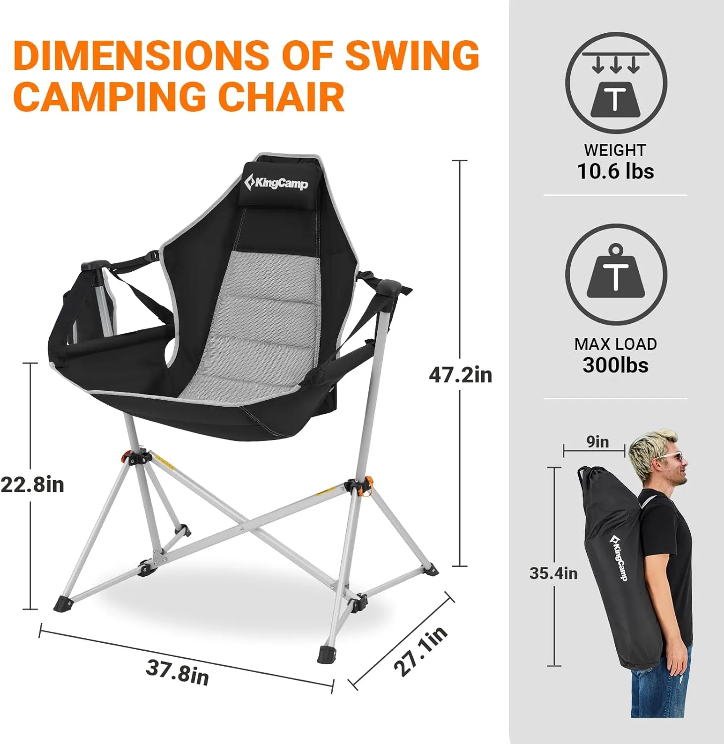KingCamp Hammock Chair with Footrest, Swinging Portable Folding Camping Chairs for Adults 400lbs Heavy Duty Foldable Oversized Rocker with Cup Holder Pillow for Outdoor Beach Patio Sport Lawn