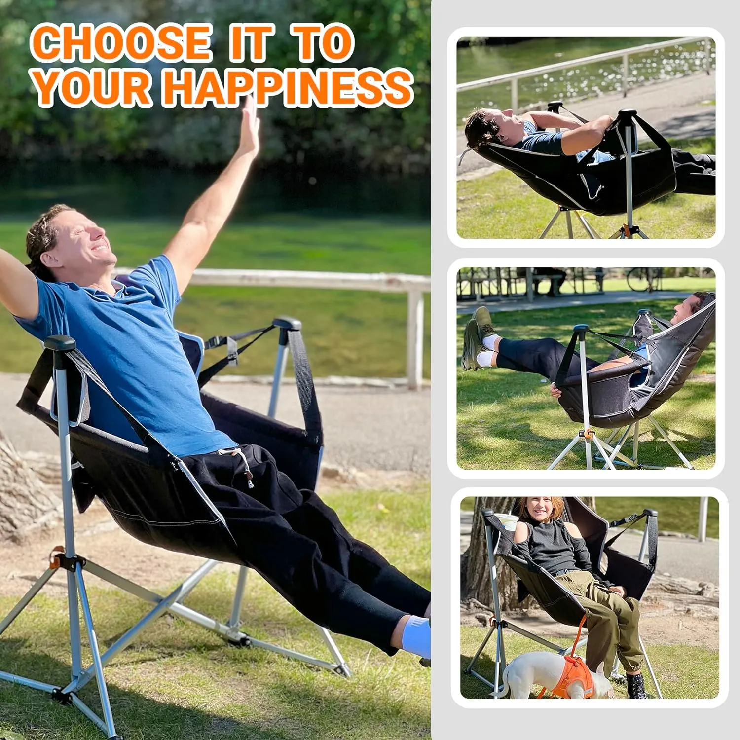 KingCamp Hammock Chair with Footrest, Swinging Portable Folding Camping Chairs for Adults 400lbs Heavy Duty Foldable Oversized Rocker with Cup Holder Pillow for Outdoor Beach Patio Sport Lawn
