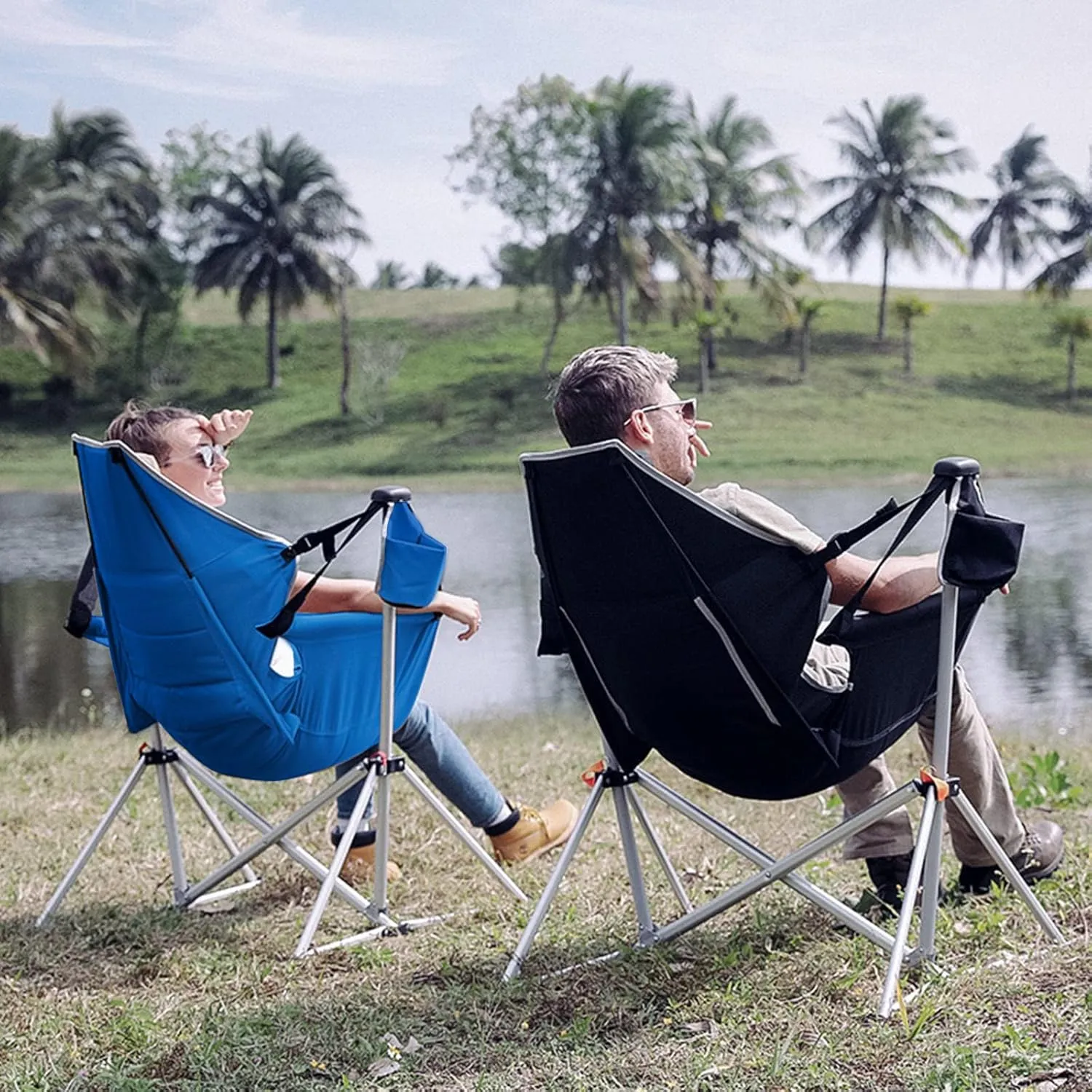 KingCamp Hammock Chair with Footrest, Swinging Portable Folding Camping Chairs for Adults 400lbs Heavy Duty Foldable Oversized Rocker with Cup Holder Pillow for Outdoor Beach Patio Sport Lawn