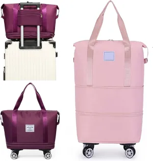 Klarson Expandable Bag with Wheels, Large Capacity Travel Bag Duffel Bag 40L, Collapsible Luggage (Pink)