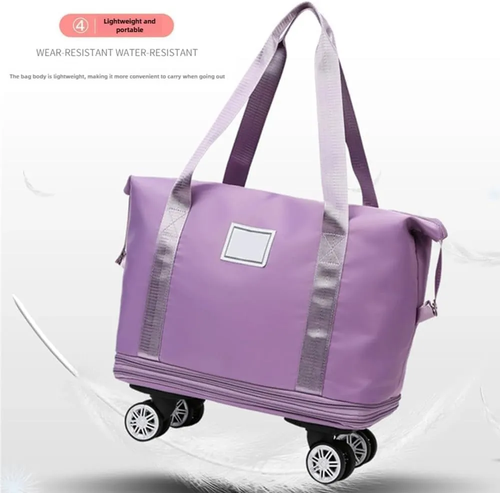 Klarson Expandable Bag with Wheels, Large Capacity Travel Bag Duffel Bag 40L, Collapsible Luggage (Pink)