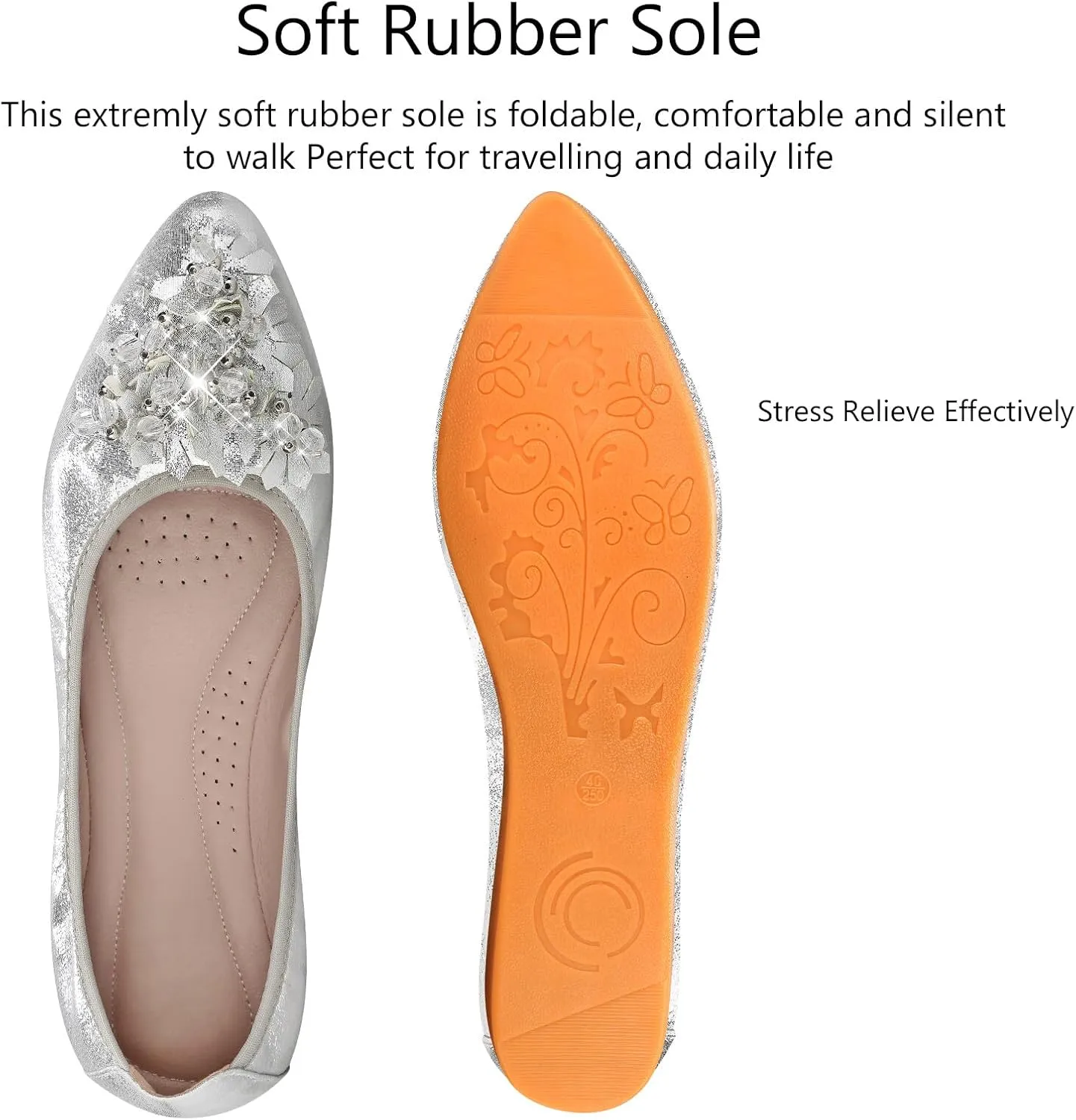 KUNWFNIX Women Ballet Flats Rhinestone Wedding Ballerina Shoes Foldable Sparkly Comfort Slip on Flat Shoes