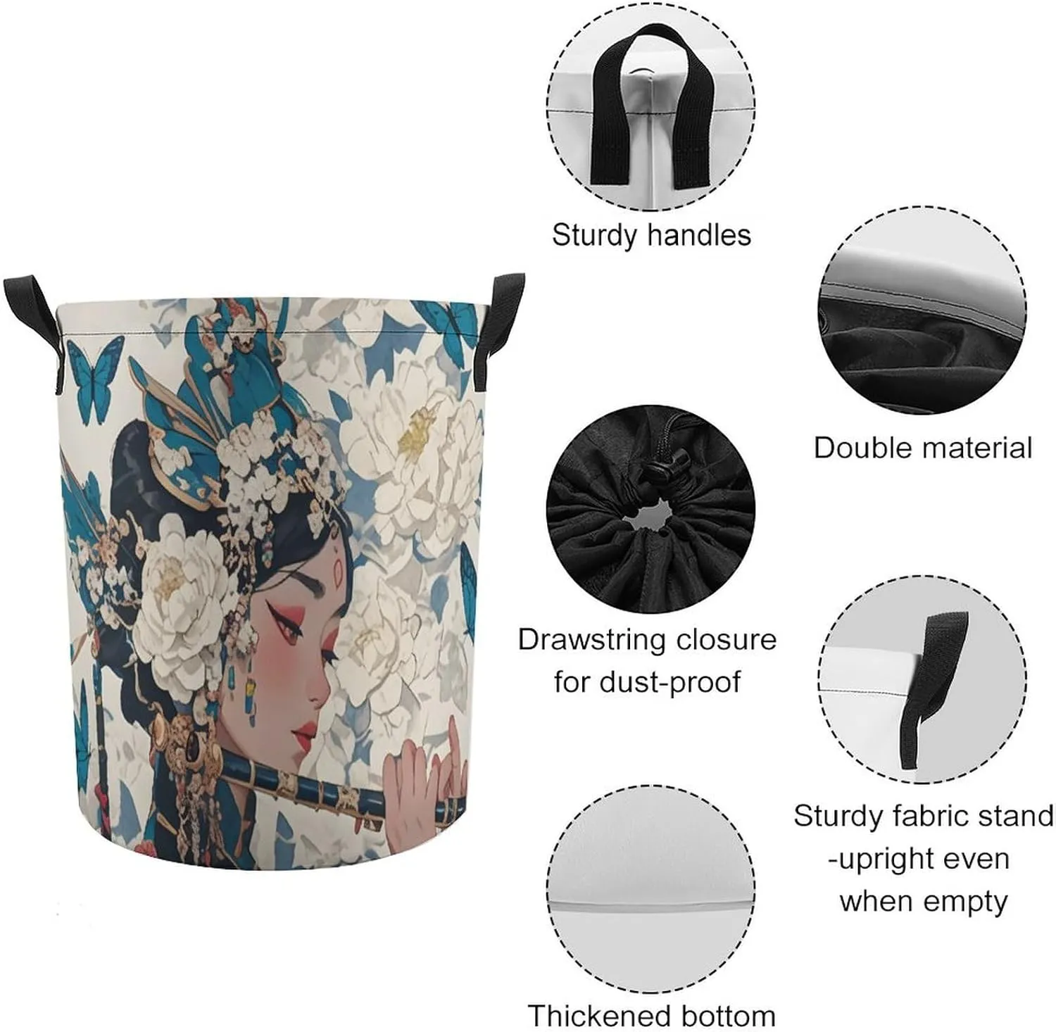 Laundry Hampers, Large Drawstring Laundry Bag, Removable Laundry Bags, Collapsible Storage Bin with Handles for Home Organization, Kids Room, Nursery Art
