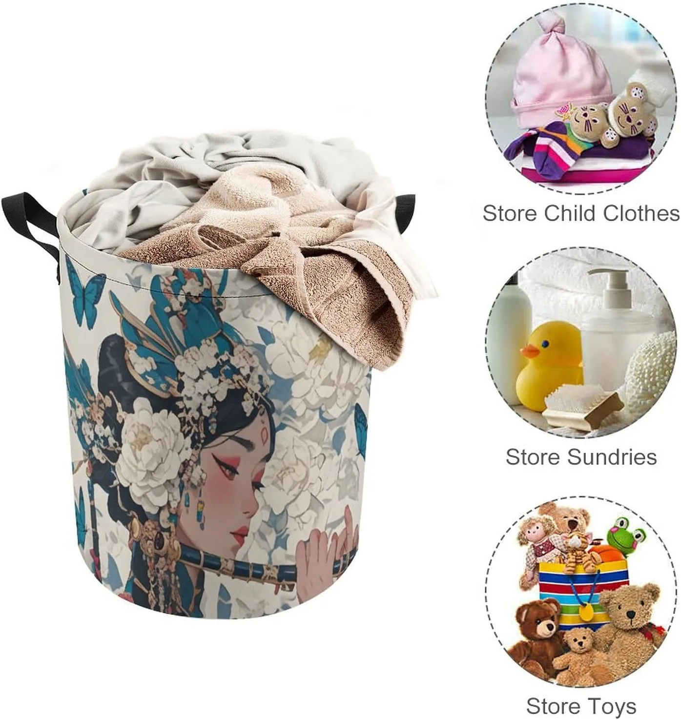 Laundry Hampers, Large Drawstring Laundry Bag, Removable Laundry Bags, Collapsible Storage Bin with Handles for Home Organization, Kids Room, Nursery Art