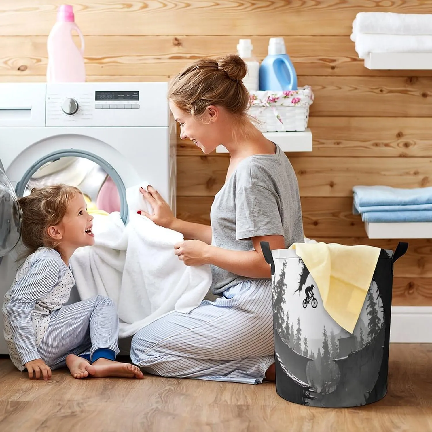 Laundry Hampers, Large Drawstring Laundry Bag, Removable Laundry Bags, Collapsible Storage Bin with Handles for Home Organization, Kids Room, Nursery Black