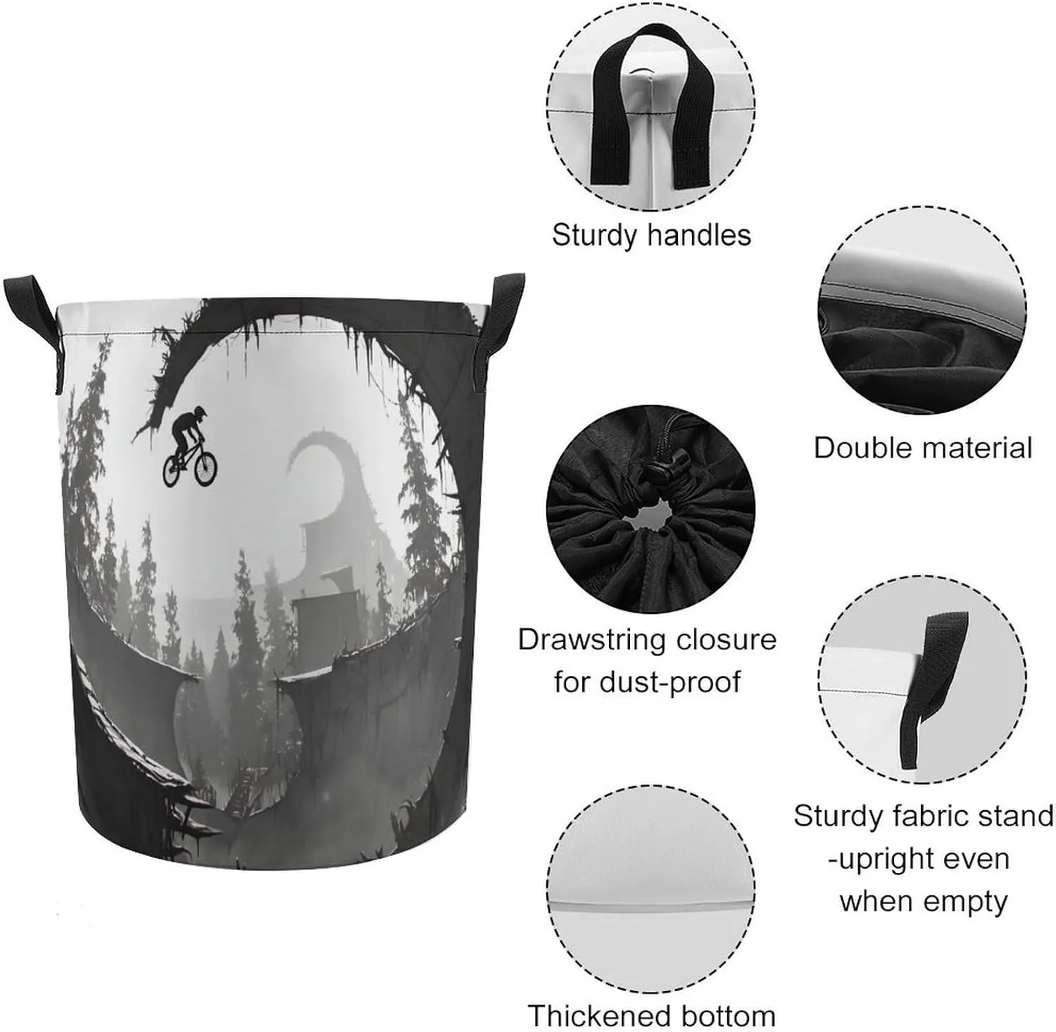 Laundry Hampers, Large Drawstring Laundry Bag, Removable Laundry Bags, Collapsible Storage Bin with Handles for Home Organization, Kids Room, Nursery Black
