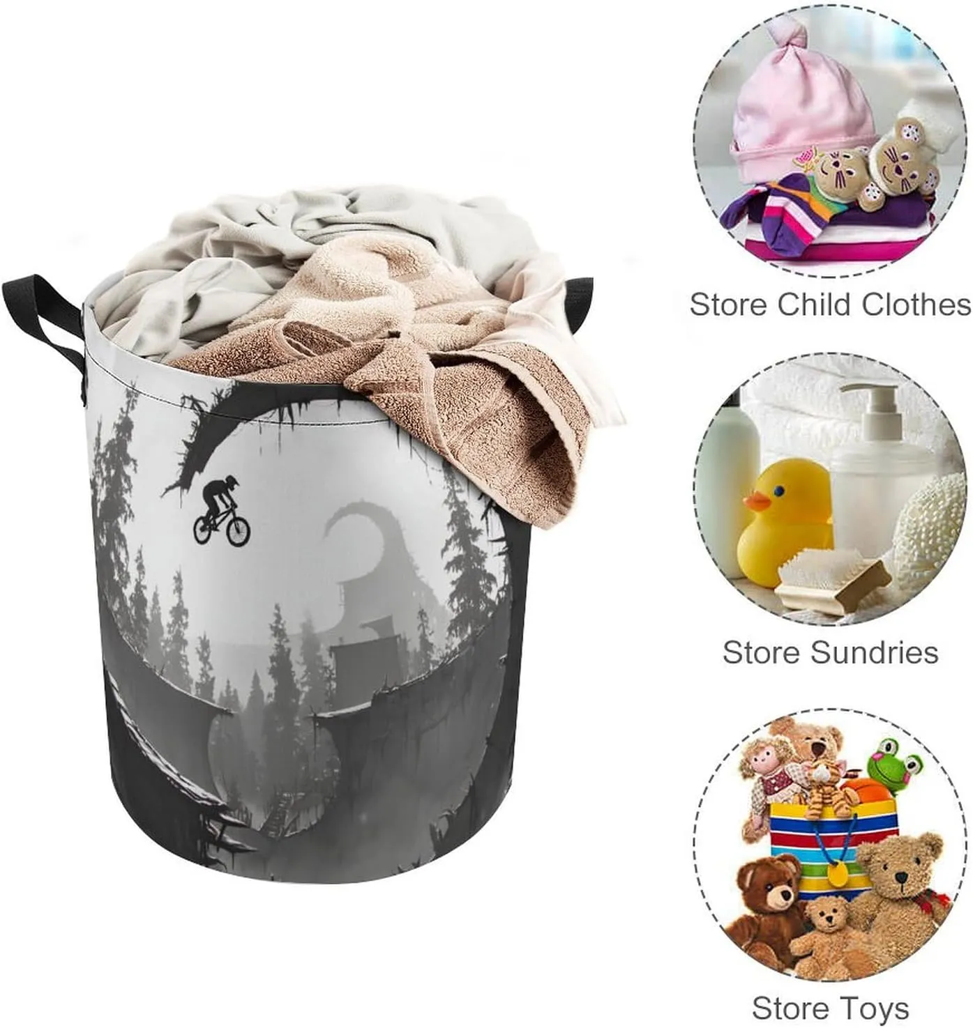 Laundry Hampers, Large Drawstring Laundry Bag, Removable Laundry Bags, Collapsible Storage Bin with Handles for Home Organization, Kids Room, Nursery Black