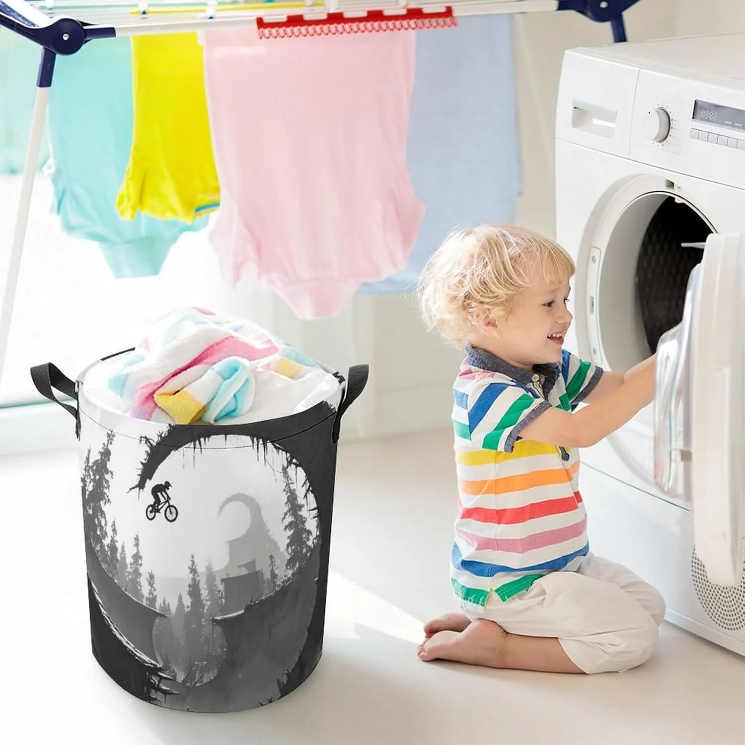 Laundry Hampers, Large Drawstring Laundry Bag, Removable Laundry Bags, Collapsible Storage Bin with Handles for Home Organization, Kids Room, Nursery Black