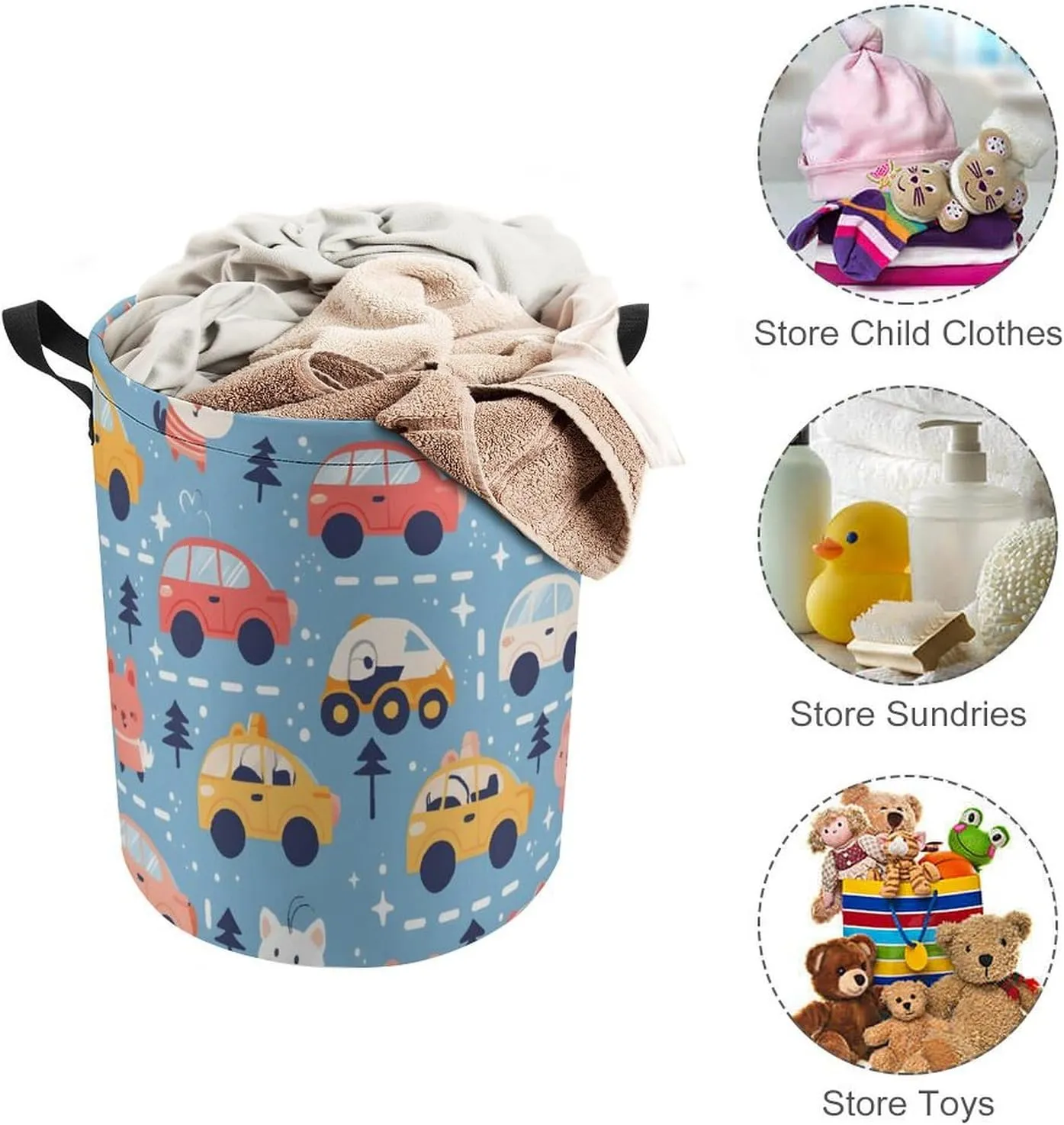 Laundry Hampers, Large Drawstring Laundry Bag, Removable Laundry Bags, Collapsible Storage Bin with Handles for Home Organization, Kids Room, Nursery Blue