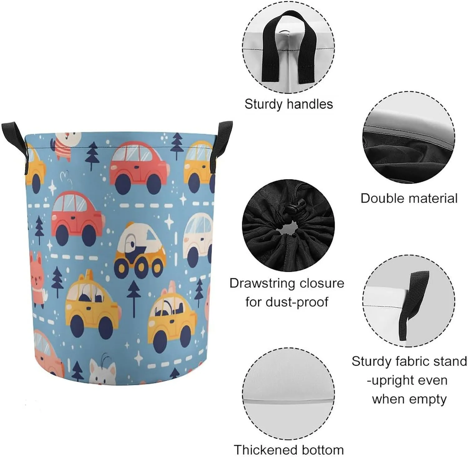 Laundry Hampers, Large Drawstring Laundry Bag, Removable Laundry Bags, Collapsible Storage Bin with Handles for Home Organization, Kids Room, Nursery Blue