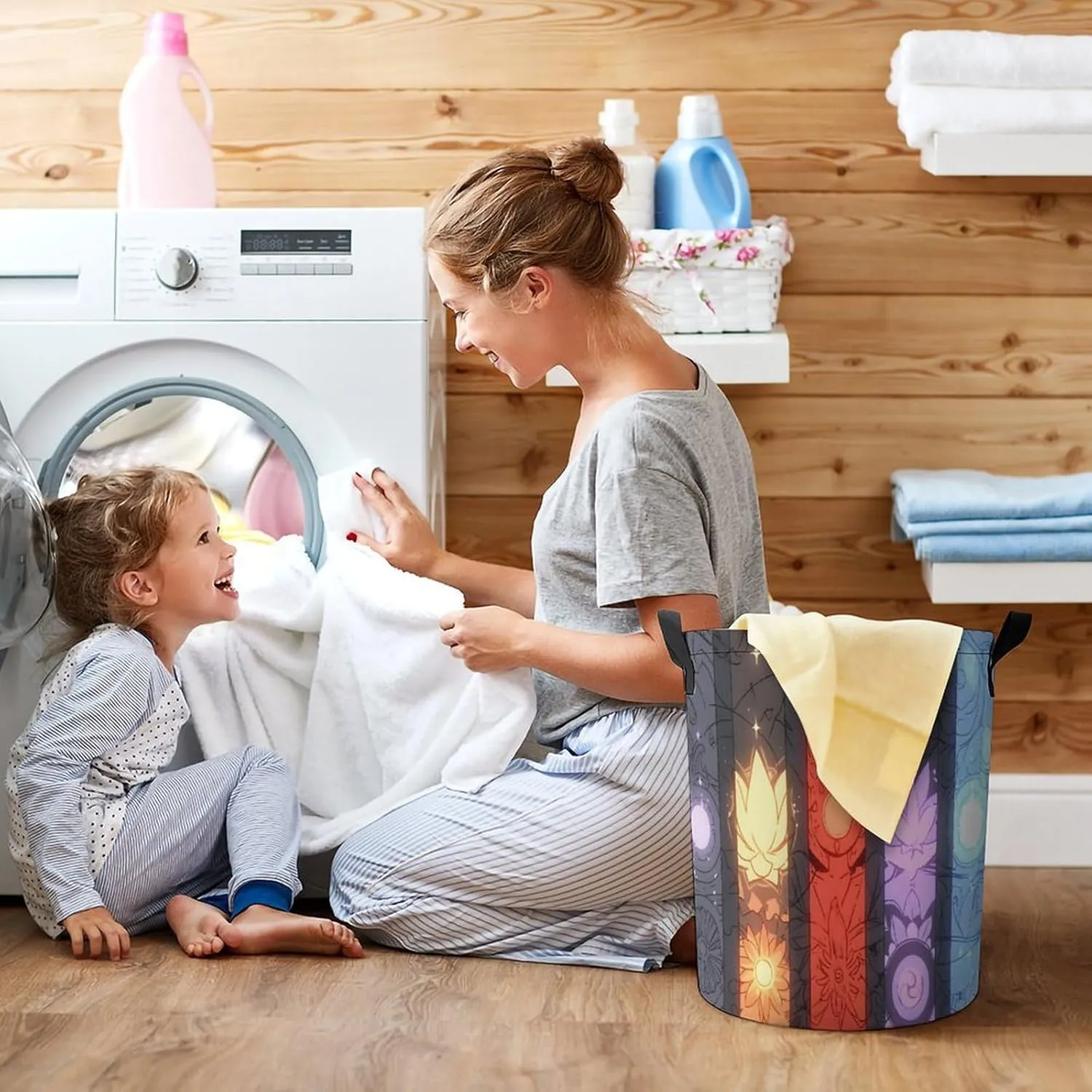 Laundry Hampers, Large Drawstring Laundry Bag, Removable Laundry Bags, Collapsible Storage Bin with Handles for Home Organization, Kids Room, Nursery Building