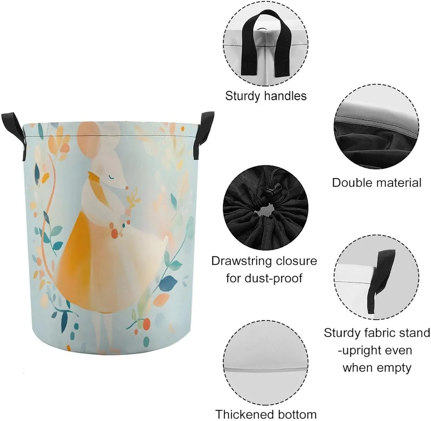 Laundry Hampers, Large Drawstring Laundry Bag, Removable Laundry Bags, Collapsible Storage Bin with Handles for Home Organization, Kids Room, Nursery Circle