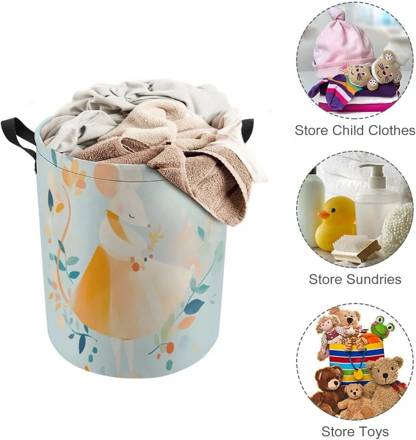 Laundry Hampers, Large Drawstring Laundry Bag, Removable Laundry Bags, Collapsible Storage Bin with Handles for Home Organization, Kids Room, Nursery Circle