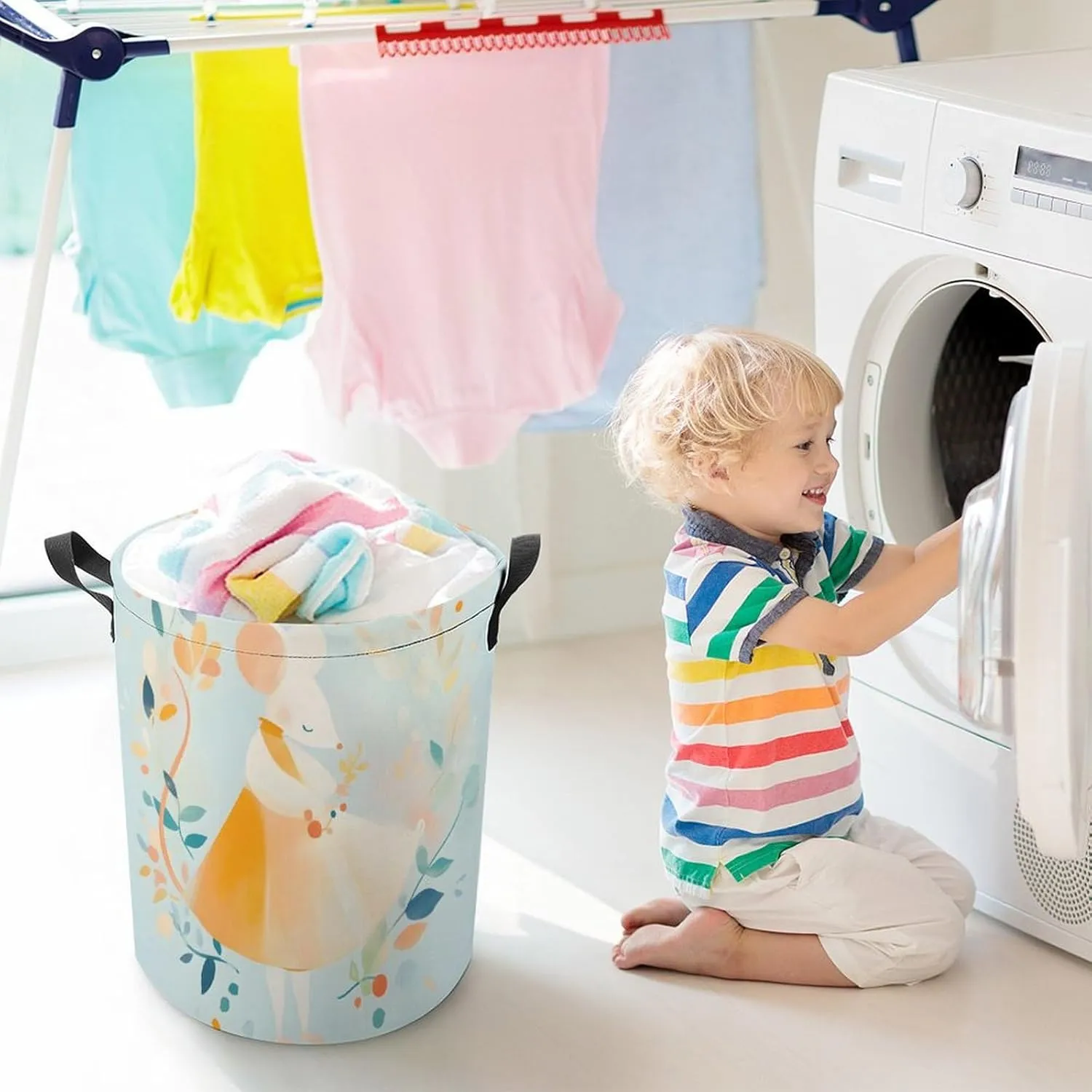 Laundry Hampers, Large Drawstring Laundry Bag, Removable Laundry Bags, Collapsible Storage Bin with Handles for Home Organization, Kids Room, Nursery Circle
